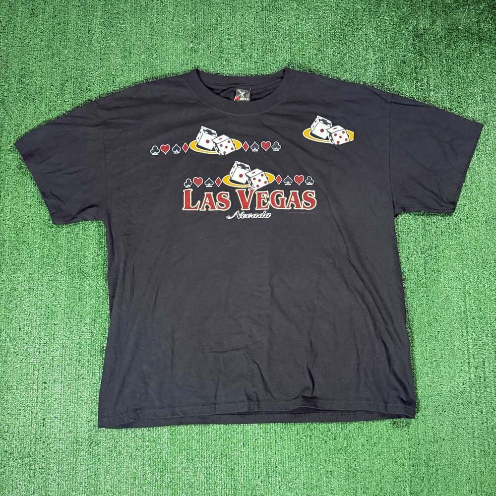 Vintage 90s Hanes Beefy-T Las Vegas Nevada Dice Hearts Spades T-Shirt Black XL